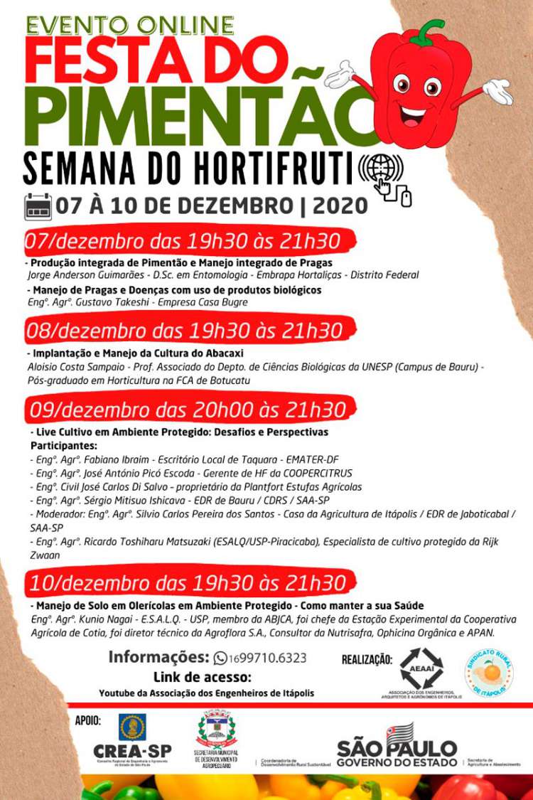 Semana do Hortifruti de Itápolis será de 7 a 10/12 e terá evento online